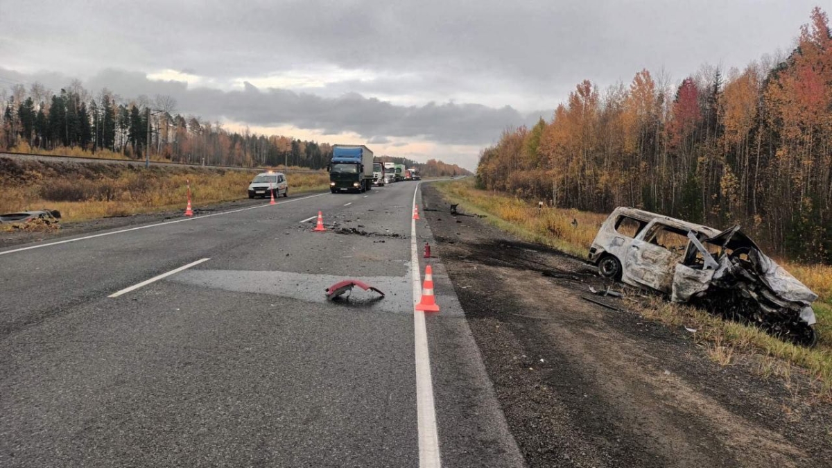 В Уватском районе на федеральной трассе загорелся автомобиль