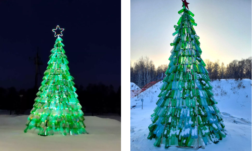 В Туймазах появилась новогодняя елка из пластиковых бутылок